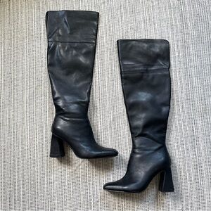 Womens Size 41 Trendy Faux Leather Knee High Square Toe Heels